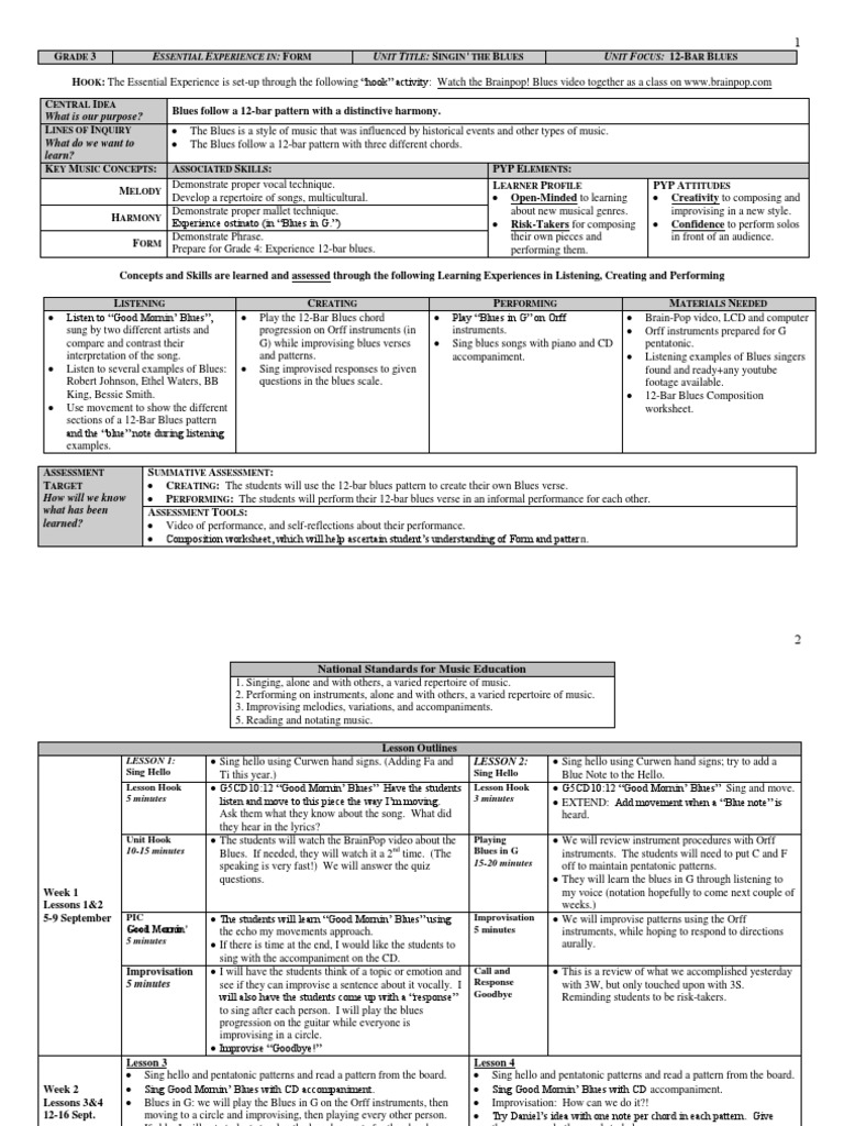 Blues Unit Plan 11-12 | PDF | Song Structure | Blues