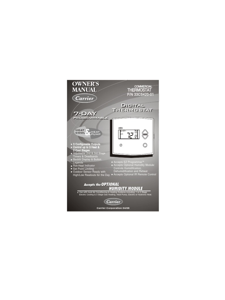 Carrier Debonair 33cs 420 Instructions Manual PDF Thermostat Air