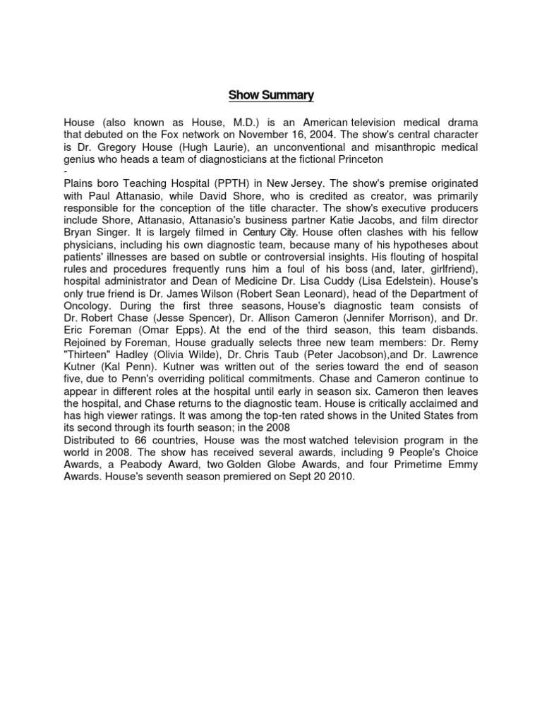 House, M.D.: A Medical Drama Overview | PDF | Self-Improvement