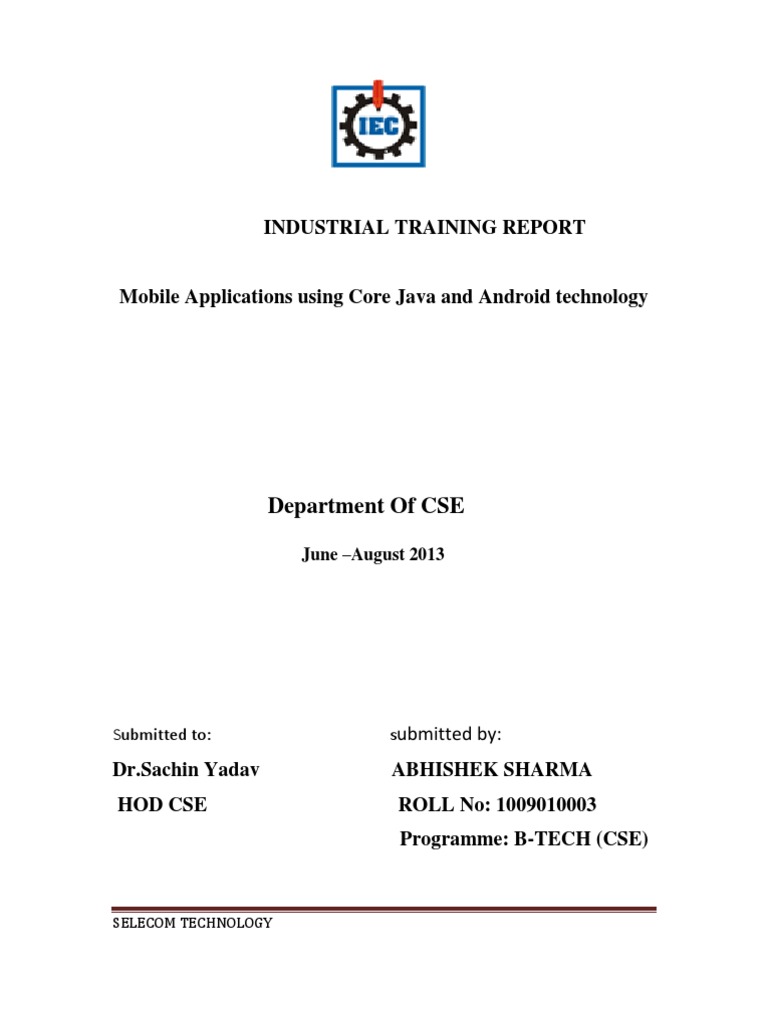 Industrial Training Report | PDF | Android (Operating System) | Java ...
