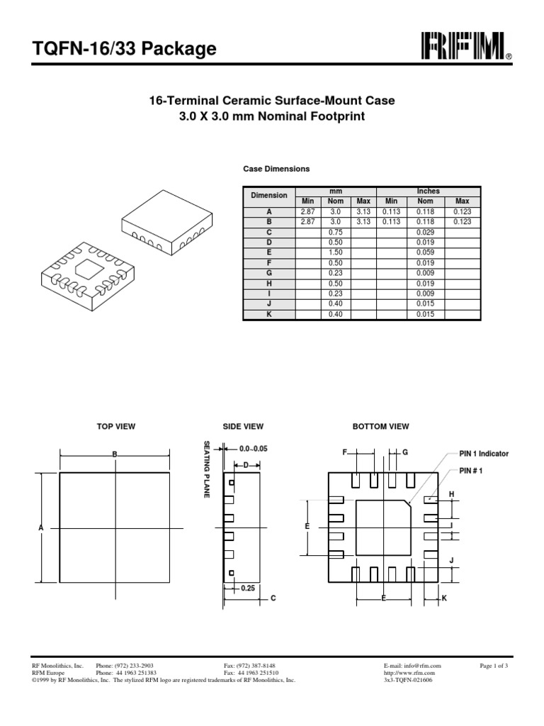 TQFN-16/33 Package: 16-Terminal Ceramic Surface-Mount Case 3.0 X 3.0 MM ...