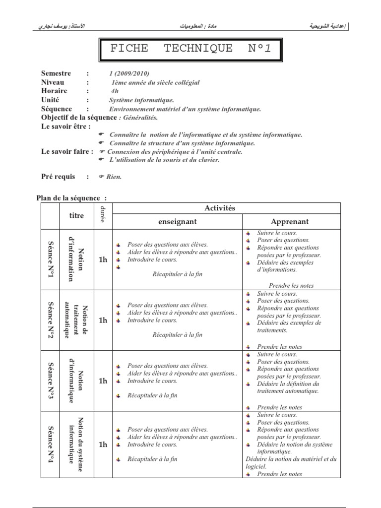 Fiche Technique Systeme Informatique  Informatique  Matériel informatique