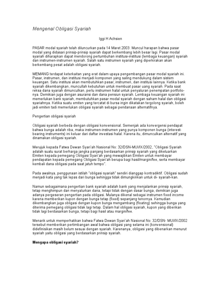 Mengenal Obligasi Syariah