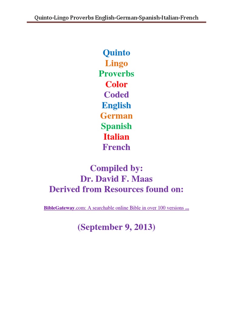 QuintoLingo Proverbs Color Coded EnglishGerman Spanish Italian