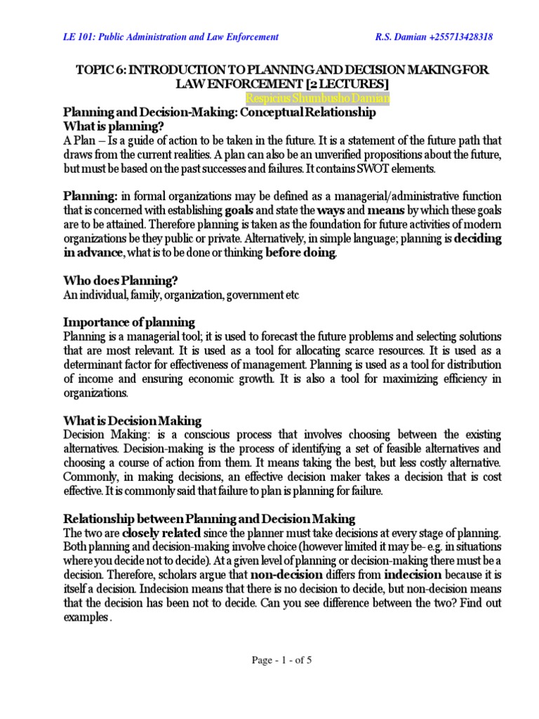 Planning and Decision-Making in Law Enforcement | PDF | Goal | Decision ...