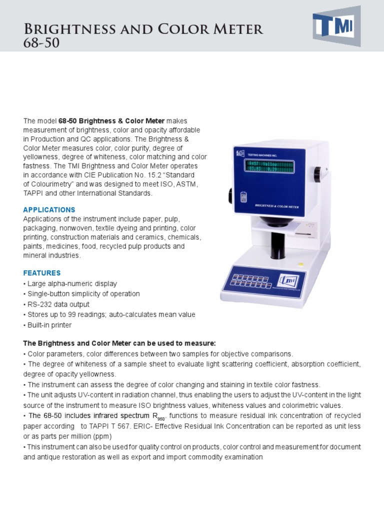 Tappi versus iso brightness scale sheet