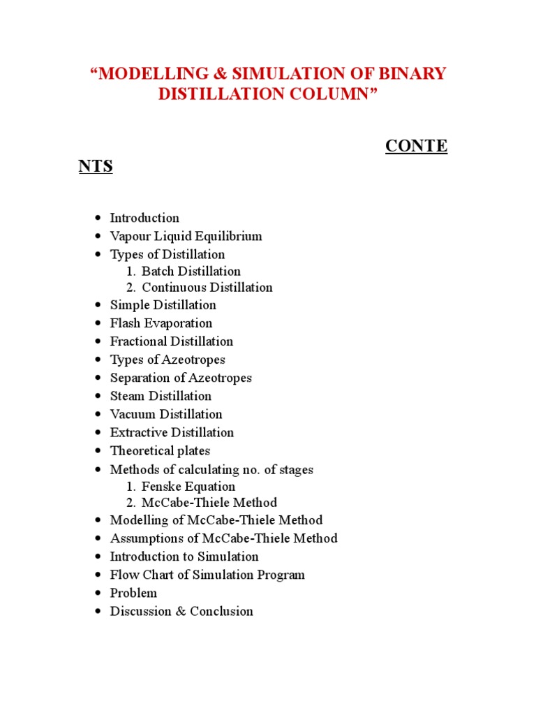 Modelling Simulation Of Binary Distillation Column Pdf