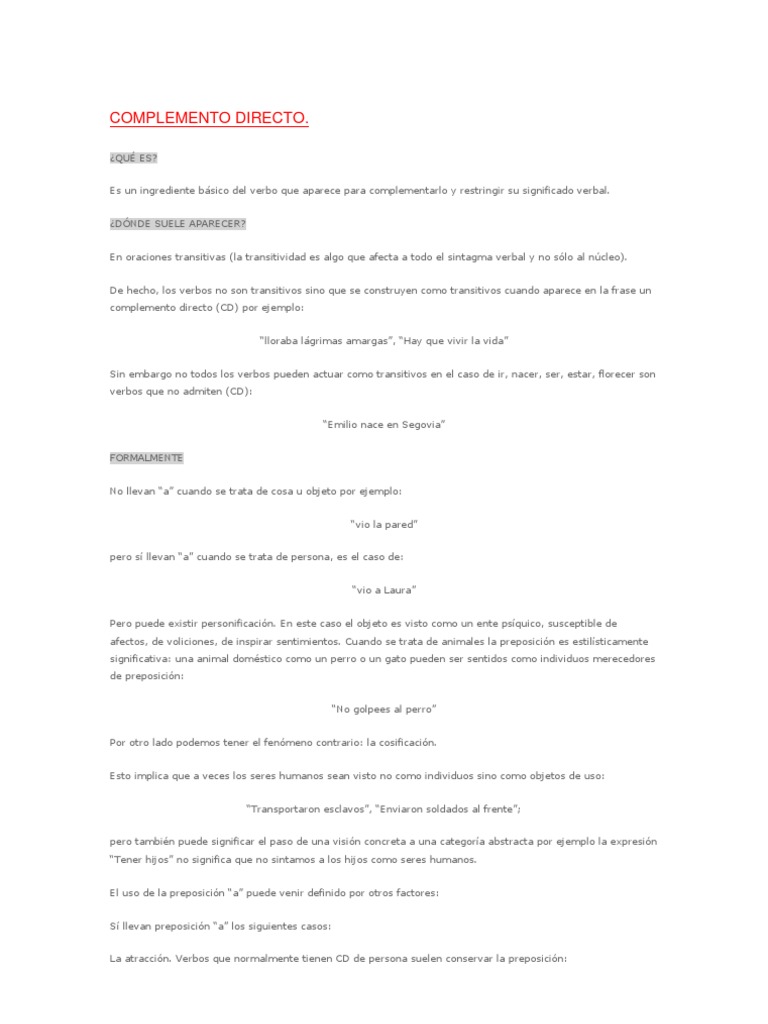 Comprendiendo el Complemento Directo | PDF | Objeto (gramática) | Verbo