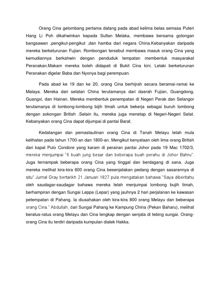 Sejarah Kedatangan Cina Ke Tanah Melayu Pdf