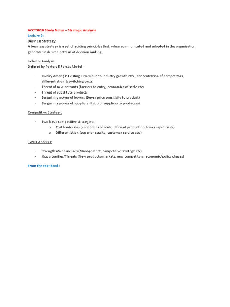 Business Strategy:: ACCT3610 Study Notes - Strategic Analysis | PDF ...