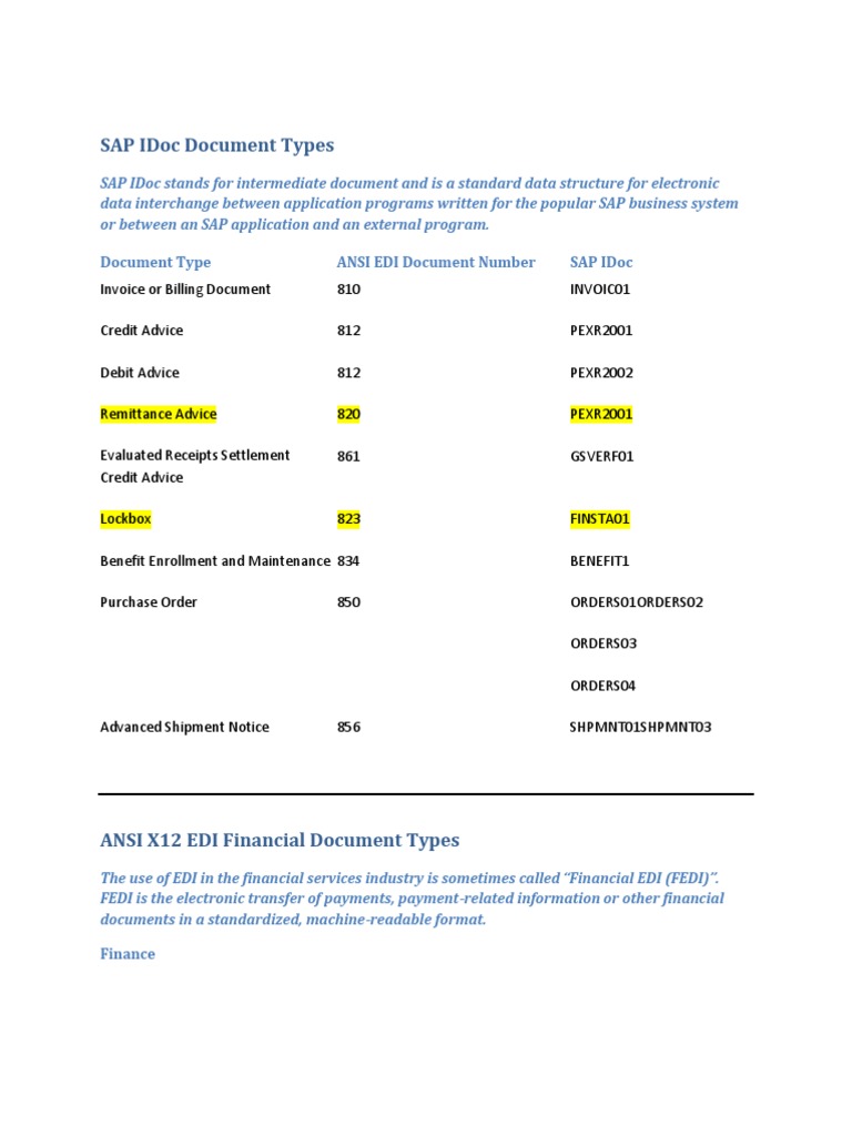 EDI Document Types and Lockbox Overview | PDF | Electronic Data ...