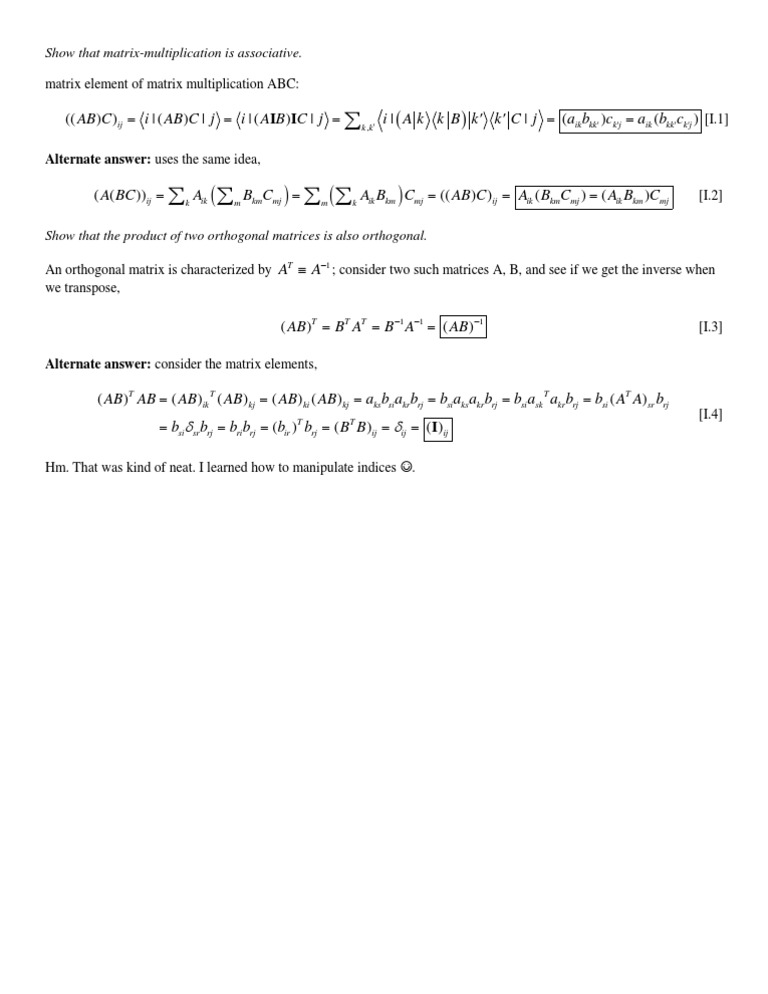 Associativity in Matrix Multiplication | PDF | Matrix (Mathematics ...