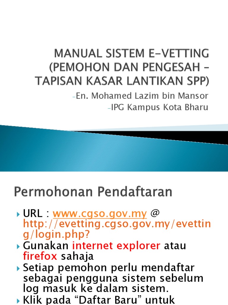 Manual Sistem E Vetting Pemohon Dan Pengesah Pdf