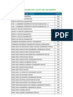 Names of Examination / Service and Code Numbers