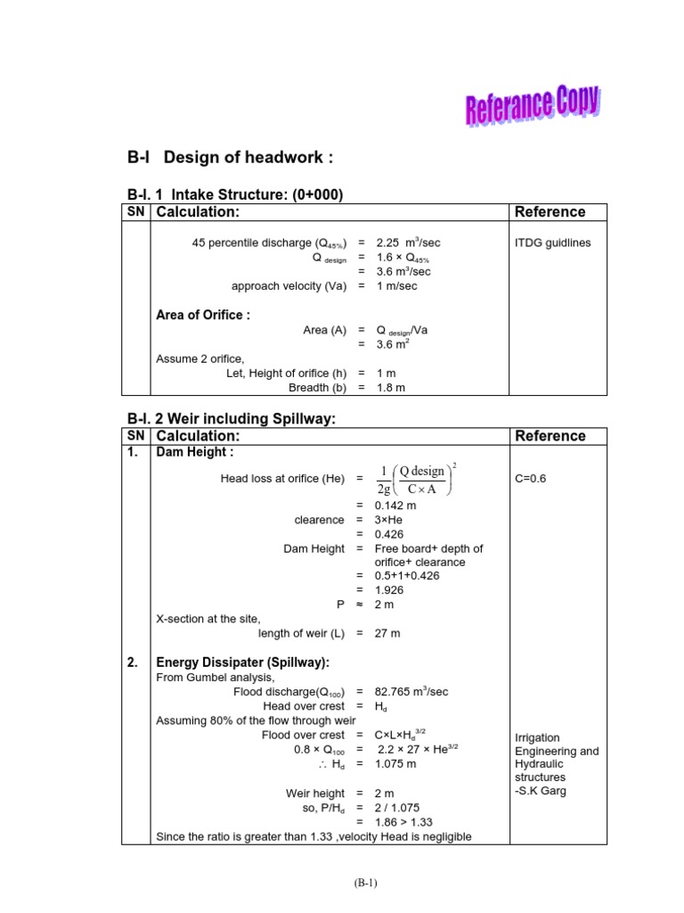 Headworks Design | PDF | Spillway | Water And Politics
