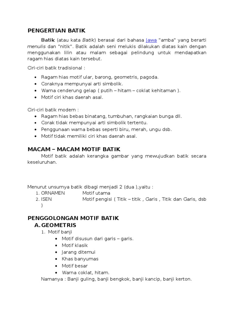  Pengertian  Batik 