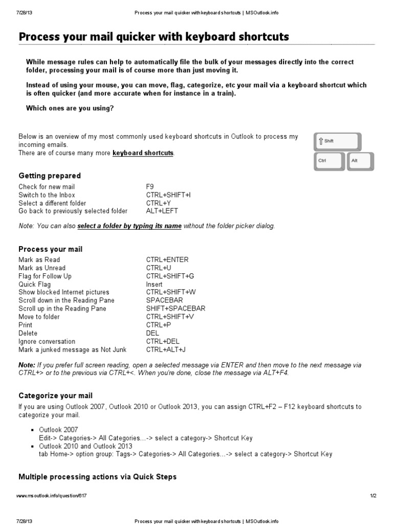 Outlook Keyboard Shortcuts Guide | PDF | Computer Keyboard | Microsoft ...