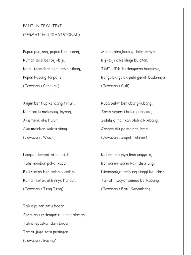 Pantun Teka Teki Permainan Tradisional Pdf