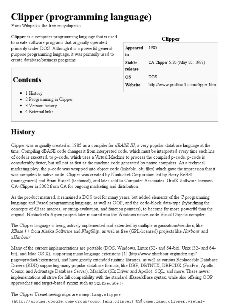 Clipper (Programming Language) - Wikipedia, The Free Encyclopedia | PDF ...