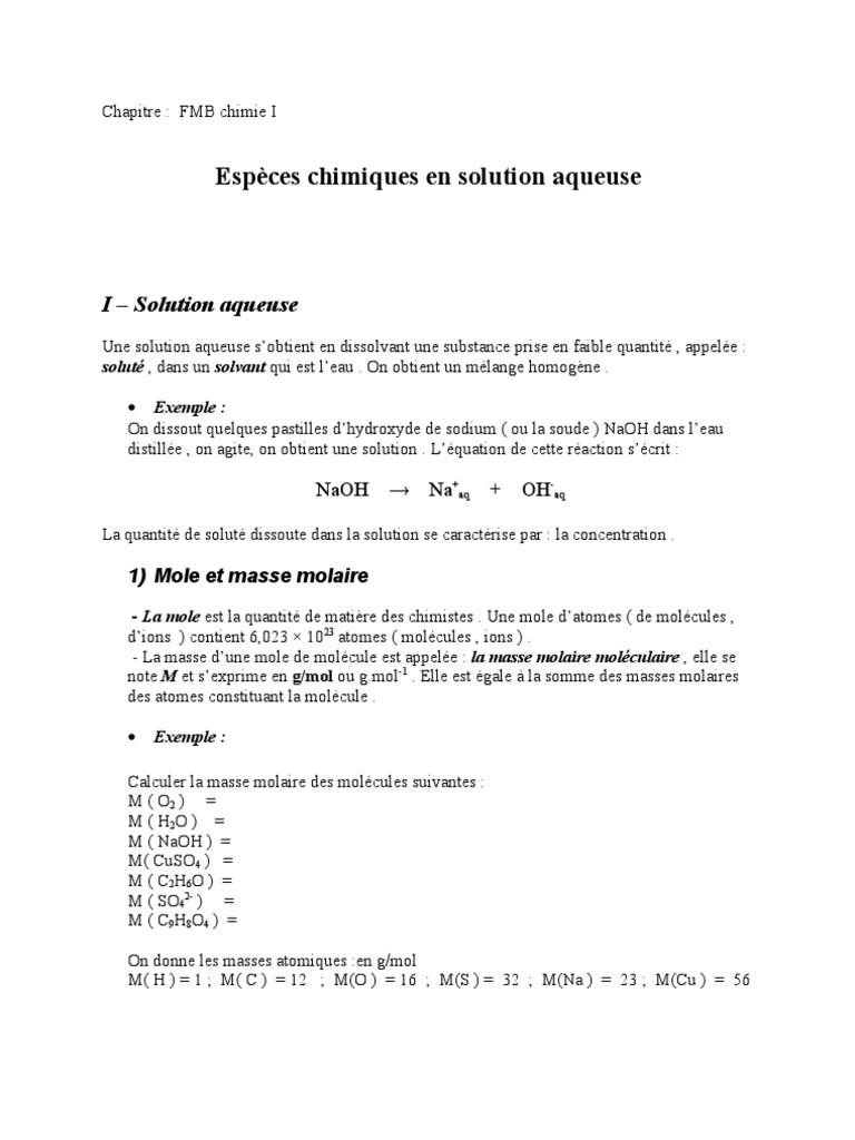Solutions aqueuses et concentrations chimiques | PDF | Concentration ...