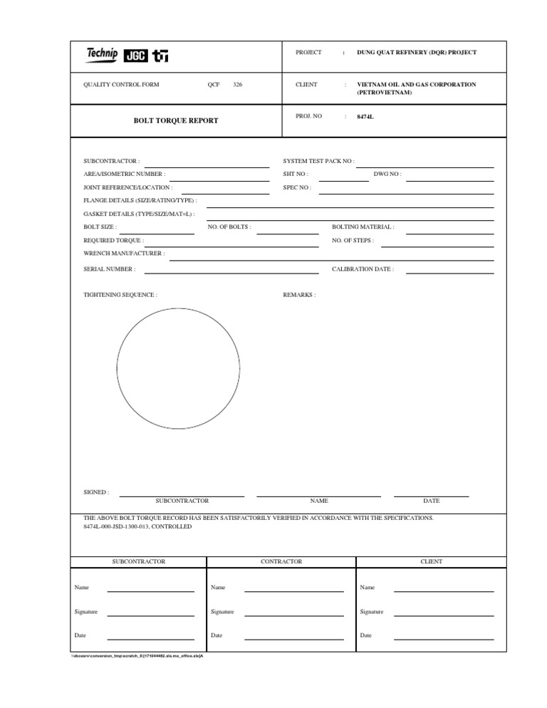 Bolt Torque Inspection Report | PDF | Technology & Engineering