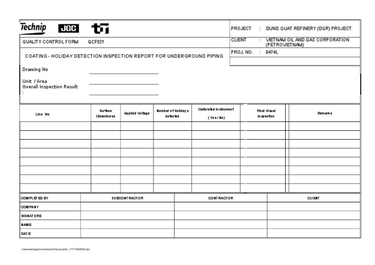 Holiday Detection Inspection Report | PDF