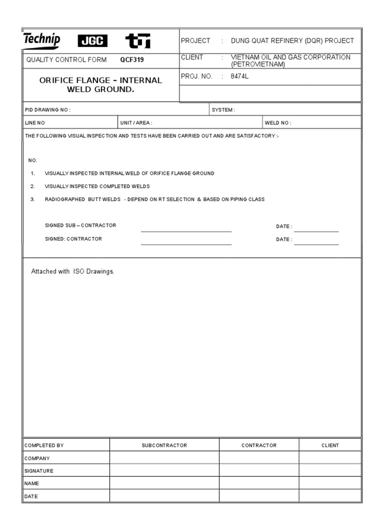Dung Quat Refinery Quality Control Form | PDF