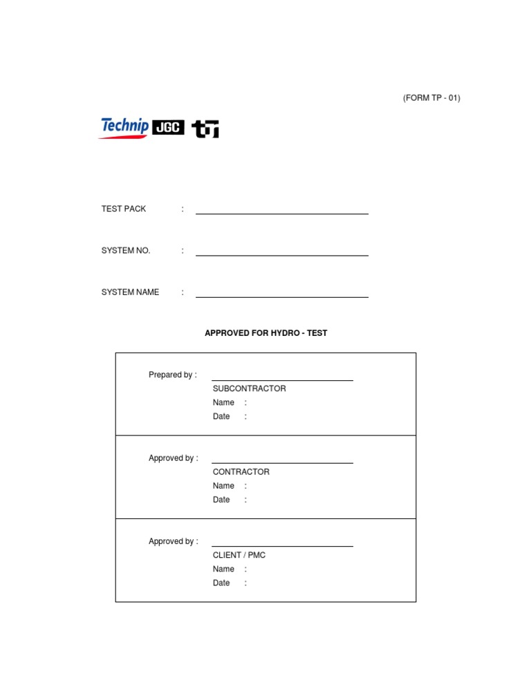 Hydro-Test Approval Form | PDF | Law | Technology & Engineering