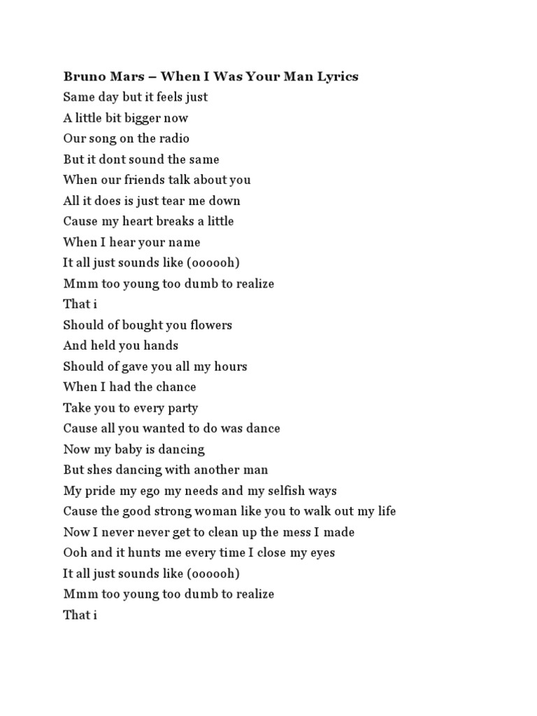 Bruno Mars When I Was Your Man Lyrics PDF