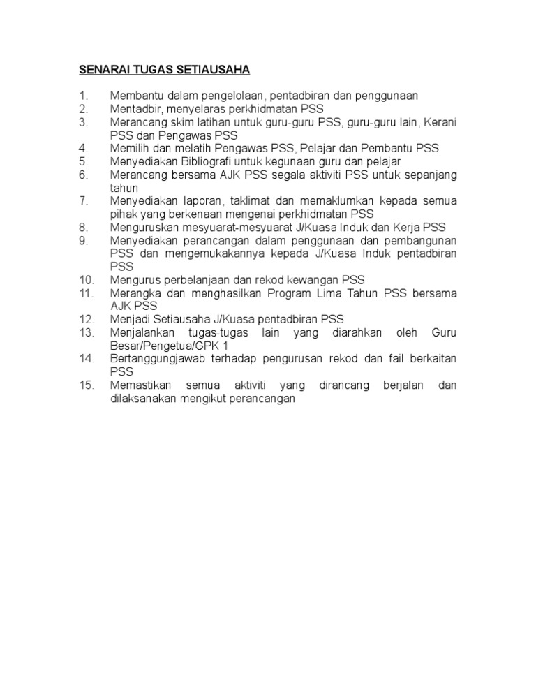Senarai Tugas Setiausaha Pss Pdf