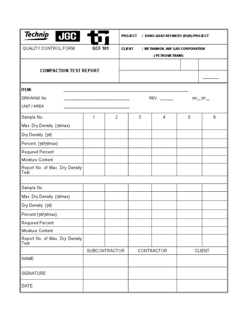 QCF101 Compaction Test Report
