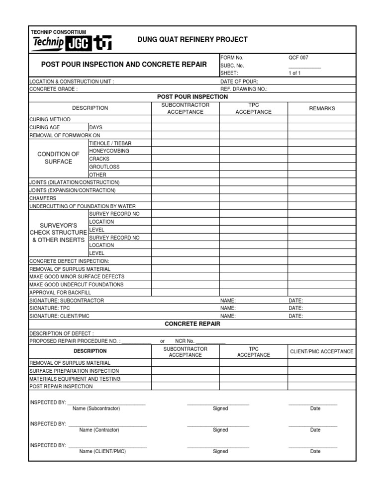 Post Pour Inspection Checklist | PDF | Law