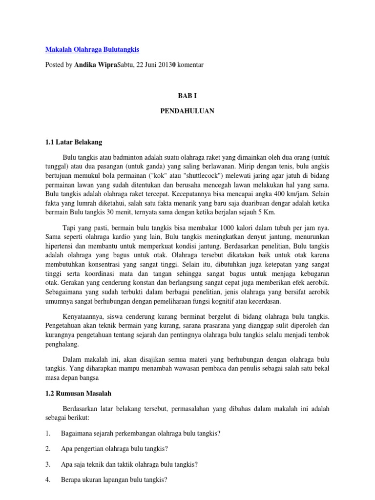 Makalah Olahraga Bulutangkis