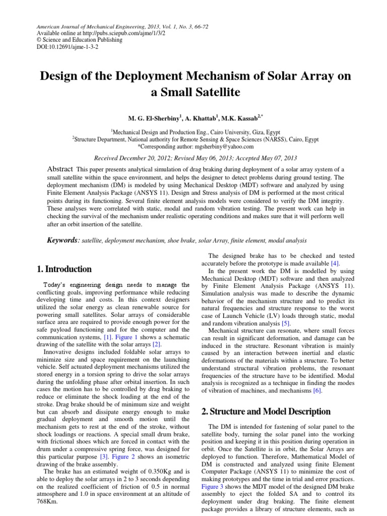 Design of Deployment Mechanism of Solar Array On A Small Satellite ...