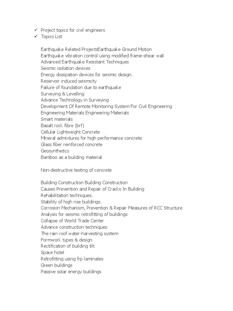 Project Topics For Civil Engineers | PDF | Concrete | Civil Engineering