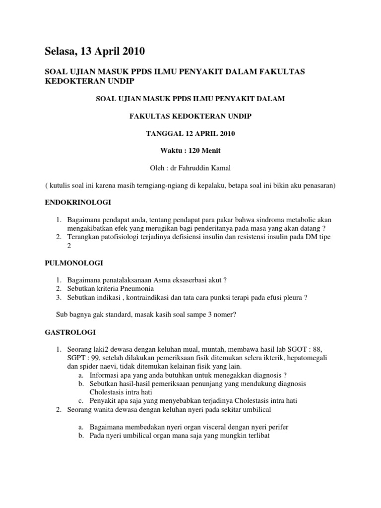 Ujian Masuk Ppds Penyakit Dalam Undip