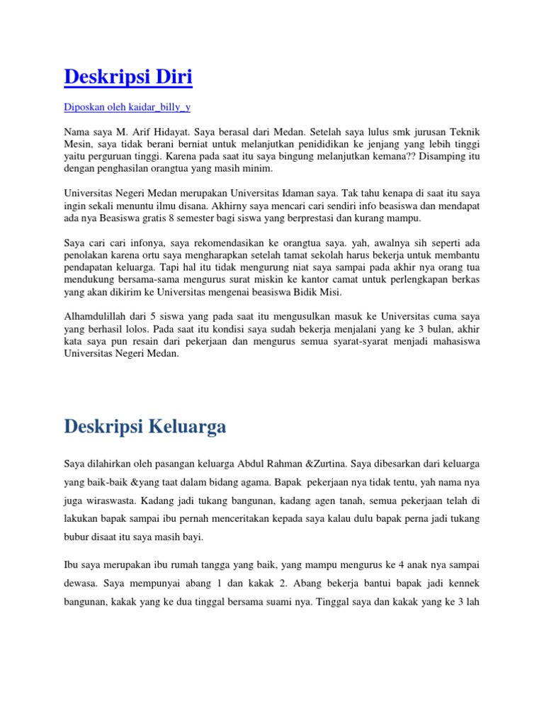 Contoh Deskripsi Diri Sendiri Untuk Melamar Pekerjaan Kita