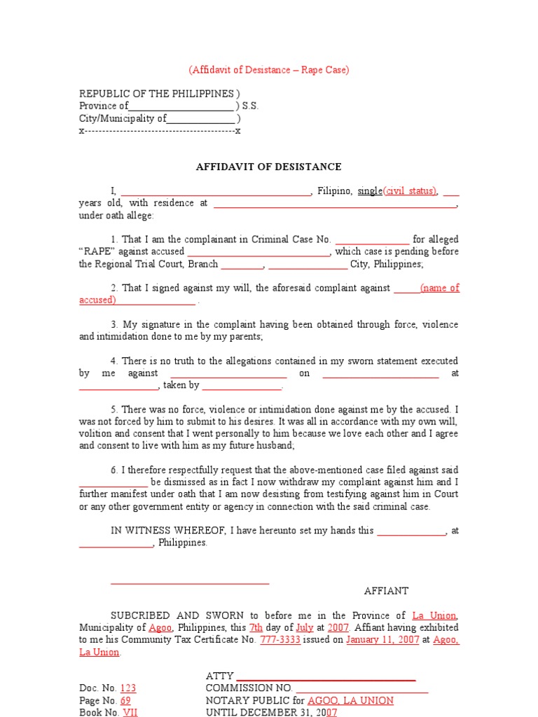 Affidavit of Desistance _ Rape Case