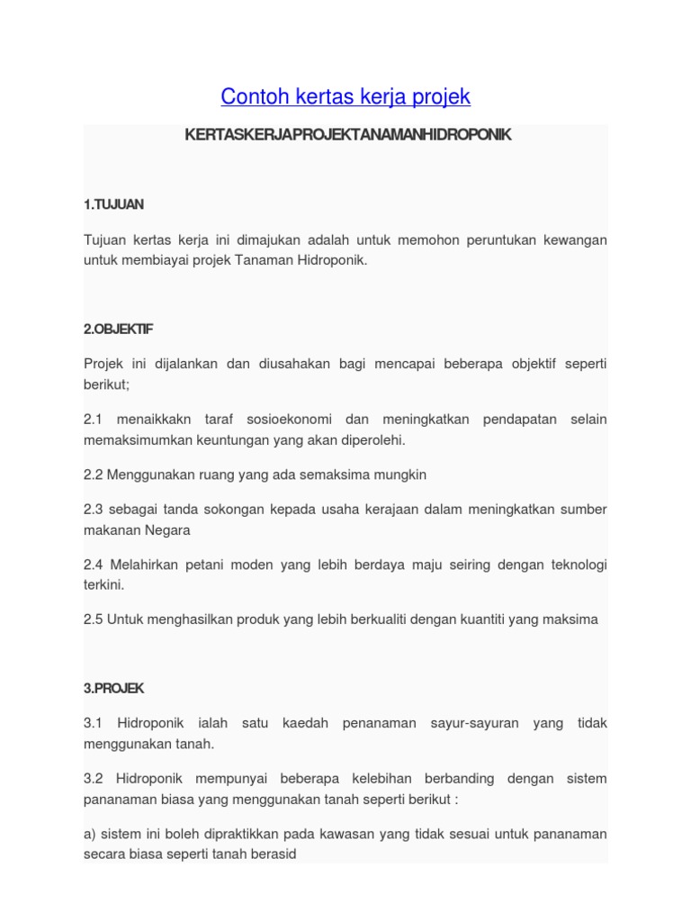  Contoh Kertas Kerja Projek 