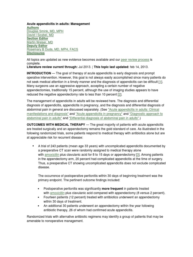 Acute Appendicitis in Adults Management | PDF | Immunodeficiency | Surgery