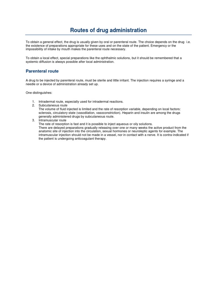 Overview of Parenteral Drug Administration | PDF