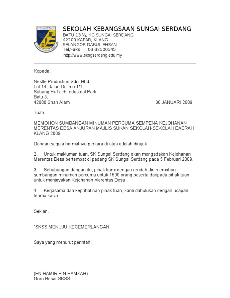 Contoh Surat Mohon Sumbangan Futsal