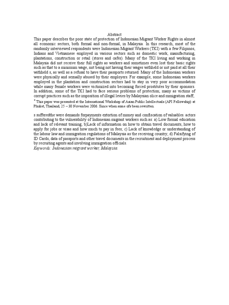 Indonesian Migrant Worker Rights in Malaysia | PDF