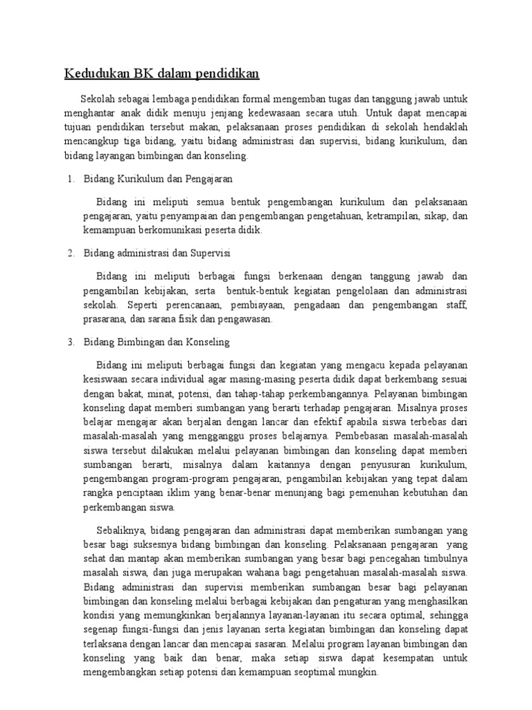 Tugas Bk Kedudukan Bk Dalam Pendidikan
