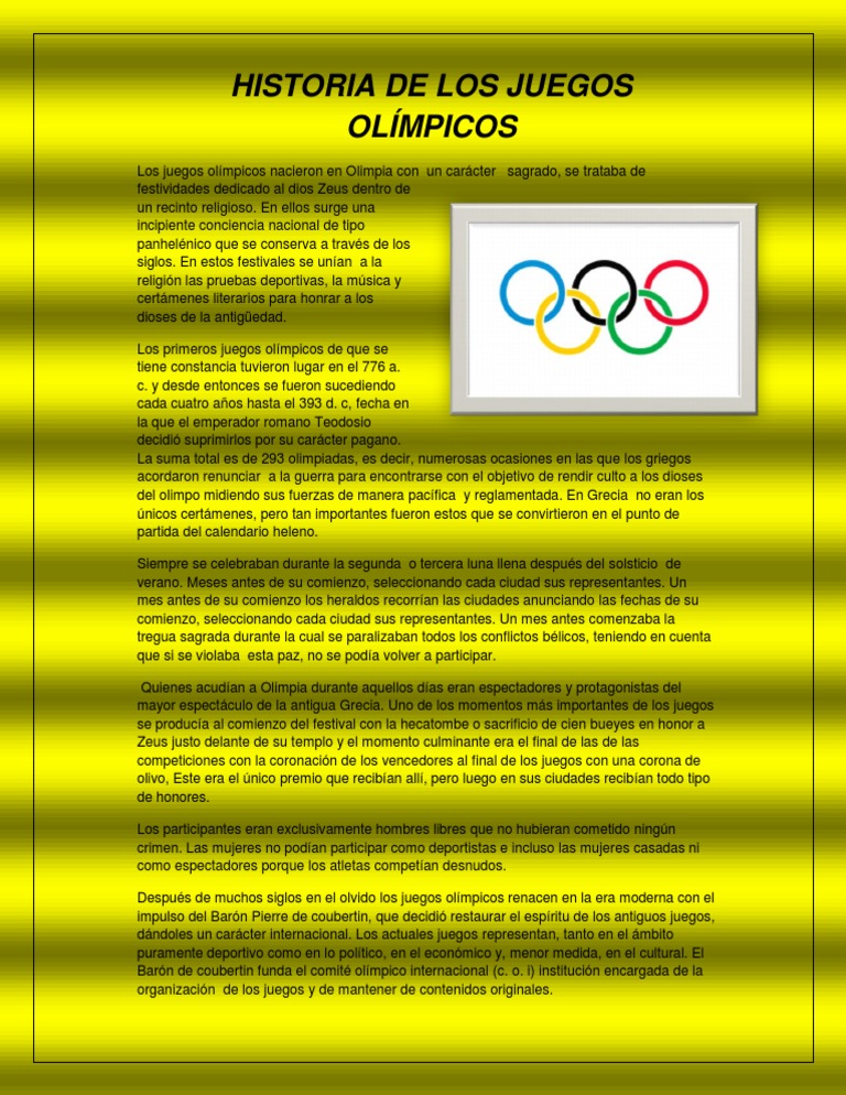 Historia de los Juegos Olímpicos | PDF | Juegos olímpicos | Religión y ...