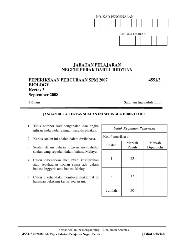 Contoh Soalan Pertengahan Tahun Biologi Tingkatan 4 - Free 