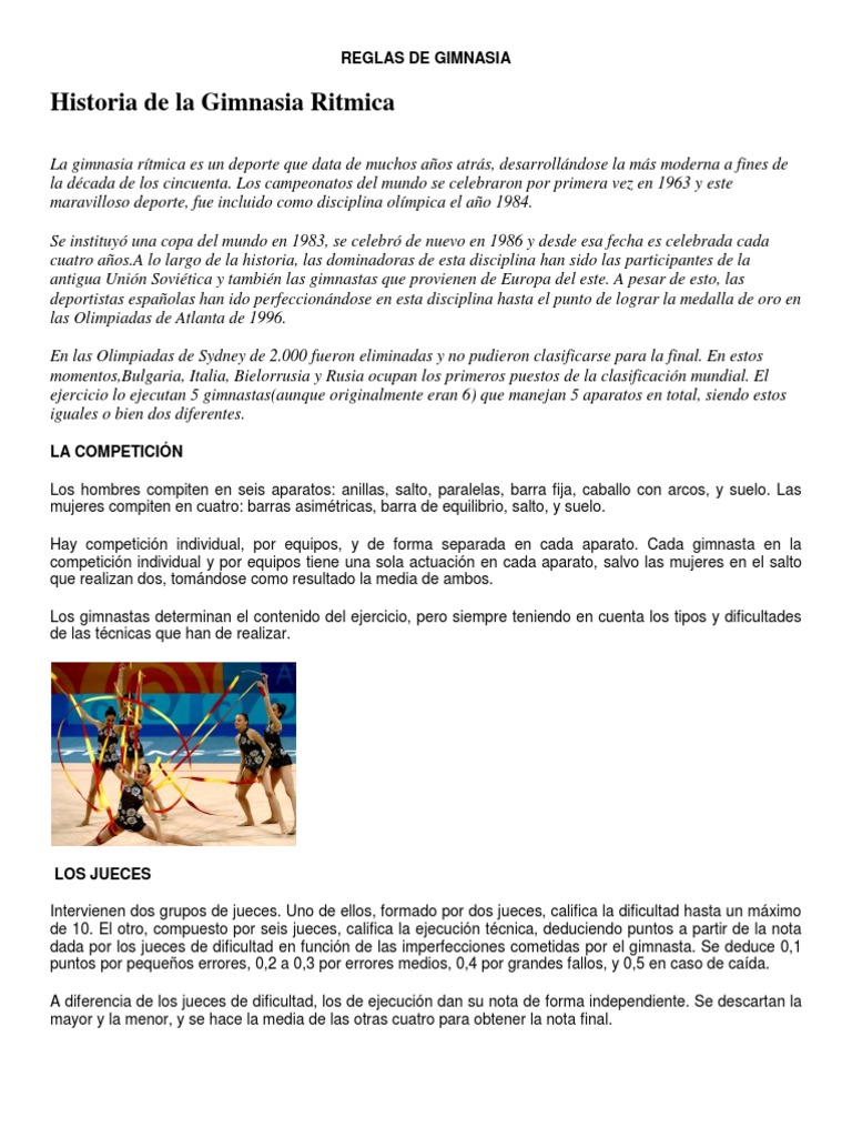 Historia Y Reglamento De La Gimnasia Ritmica Tipos de