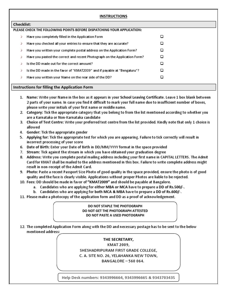 Instructions Checklist Help Desk Numbers 9343996664, 9343996665