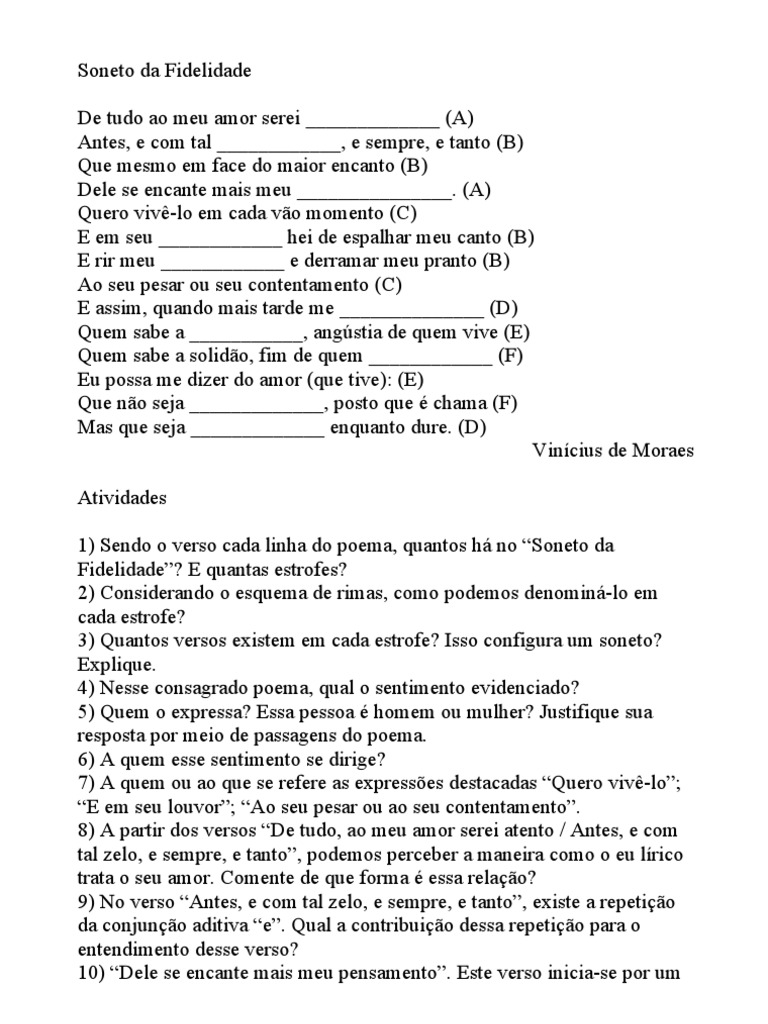 Interpretação do Soneto da Fidelidade | PDF | Sonetos | Poesia