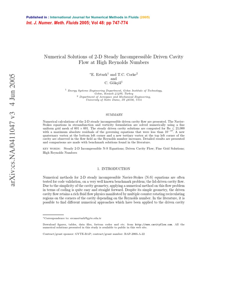 High Reynolds Number Driven Cavity Flow | PDF | Navier–Stokes Equations ...
